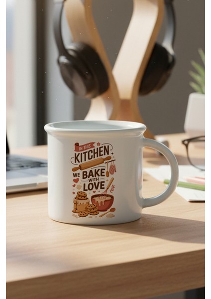 In This Kitchen Baskılı Enamel Görünümlü Seramik Vintage Kupa Bardak