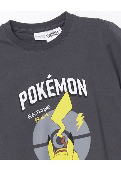 Yeni Sezon Bisiklet Yaka Pikachu Baskılı Kısa Kollu Erkek Çocuk Şortlu Pijama Takımı modelleri