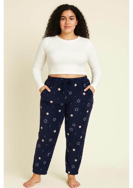 Kadın 401 Büyük Beden Cepli Polar Tek Alt Lacivert