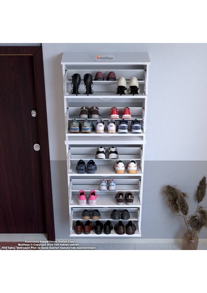 Asil 2 Li Beyaz Asma Ayakkabılık Kapı Önü 5 Düşer Kapak 10 Göz Bölme Ayakkabılık 72X193X25,5 cm modelleri
