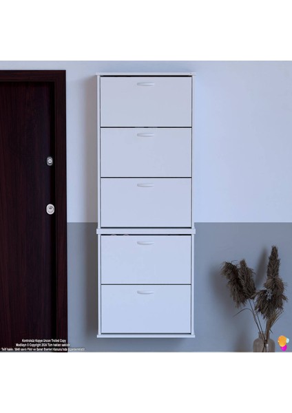 Asil 2 Li Beyaz Asma Ayakkabılık Kapı Önü 5 Düşer Kapak 10 Göz Bölme Ayakkabılık 72X193X25,5 cm indirimleri