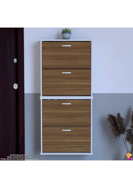 Asaf 2 Li Ceviz Renk Asma Ayakkabılık Antre 4 Düşer Kapak 8 Göz Raf Bölme Ayakkabılık 72X148X25,5 cm fiyatları