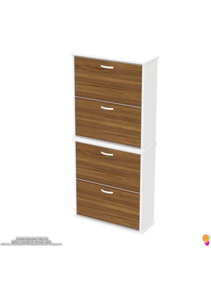 Asaf 2 Li Ceviz Renk Asma Ayakkabılık Antre 4 Düşer Kapak 8 Göz Raf Bölme Ayakkabılık 72X148X25,5 cm fırsatları