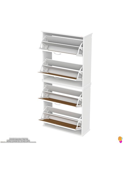 Asaf 2 Li Ceviz Renk Asma Ayakkabılık Antre 4 Düşer Kapak 8 Göz Raf Bölme Ayakkabılık 72X148X25,5 cm indirimleri