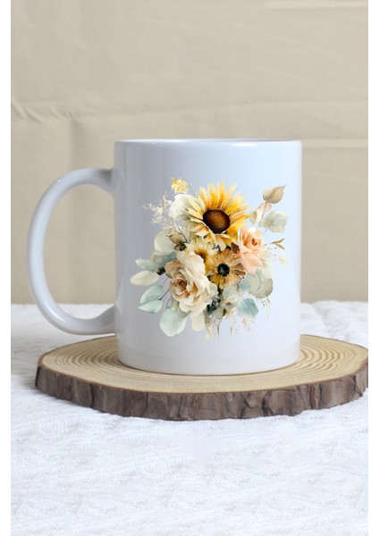 Ayçiçekleri Sonbahar Teması No:4 Baskılı Hediyelik Kupa Bardak