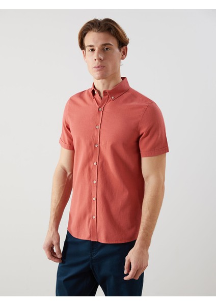 Yeni Sezon Slim Fit Kısa Kollu Keten Karışımlı Erkek Gömlek
