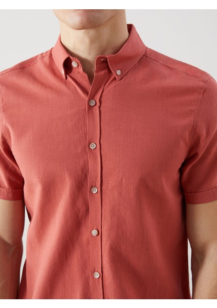 Yeni Sezon Slim Fit Kısa Kollu Keten Karışımlı Erkek Gömlek modelleri