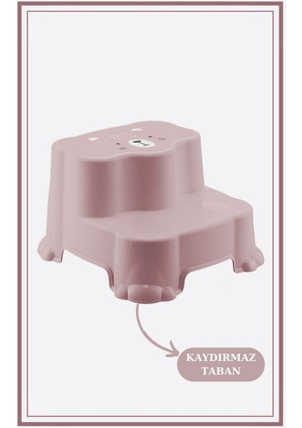 Çocuklar Için Tuvalet Eğitim Seti, Kaydırmaz Basamak ve Kulplu Adaptörlü, Pembe modelleri