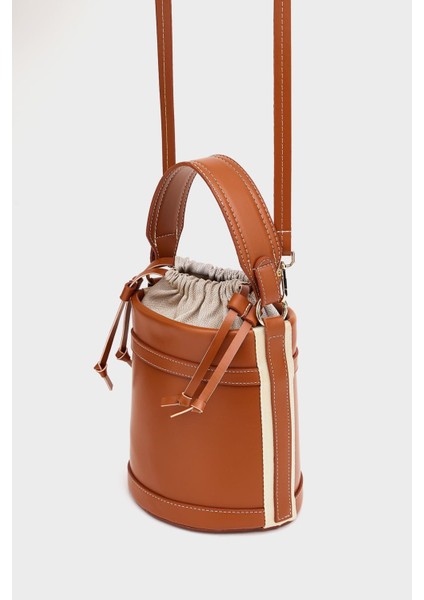 Taba Kadın Kontrast Dikişli Kova El ve Omuz Çanta