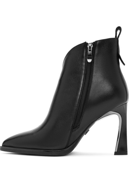 Kadın Siyah Fermuarlı Topuklu Deri Bot 25WFD490018 fırsatları