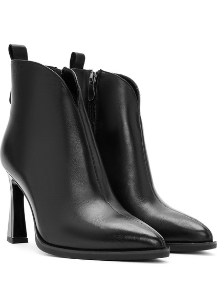 Kadın Siyah Fermuarlı Topuklu Deri Bot 25WFD490018 indirimleri