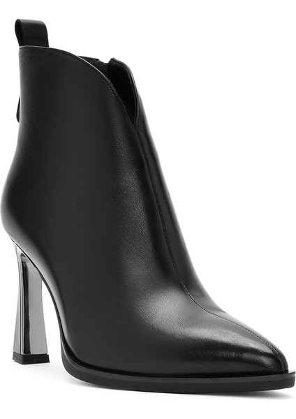 Kadın Siyah Fermuarlı Topuklu Deri Bot 25WFD490018