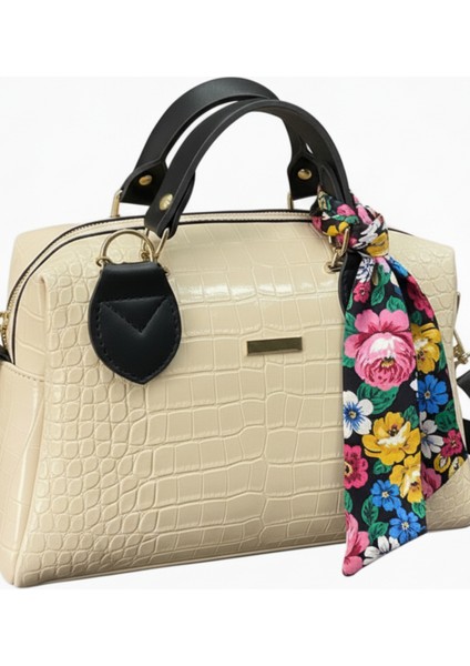 Kadın Fermuarlı, Fularlı Deri Askılı Gece ve Gündüz Şık Çanta El ve Omuz Çantası