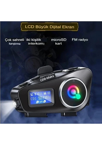 Q58 Max Motosiklet Intercom – 500 Metre Menzilli, Çift Sürücü Bağlantı, LED Ekranlı, Fm Radyo Destekli modelleri