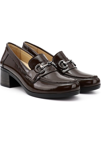 Kadın Kahve Kısa Kalın Topuklu Hakiki Deri Ayakkabı fiyatları