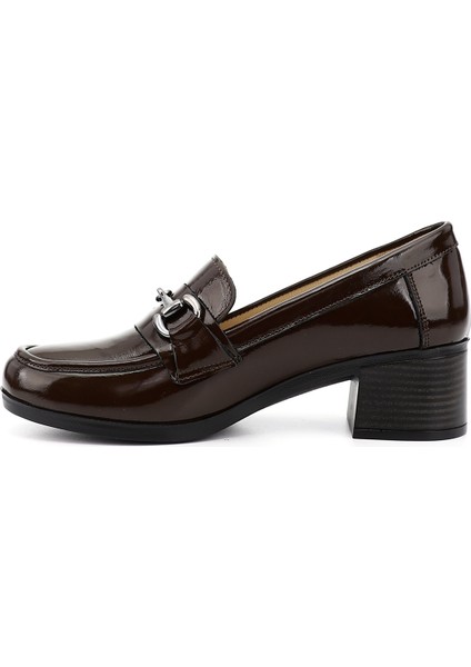 Kadın Kahve Kısa Kalın Topuklu Hakiki Deri Ayakkabı modelleri