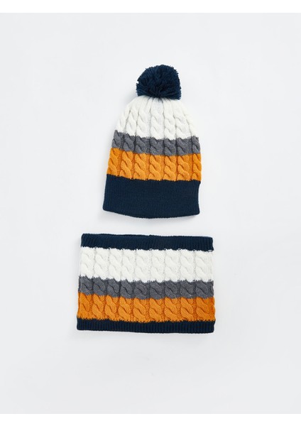 Yeni Sezon Renk Bloklu Erkek Çocuk Atkı ve Bere Takım