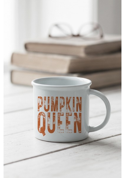 Pumpkin Queen Sonbahar Teması Baskılı Enamel Görünümlü Seramik Vintage Kupa Bardak