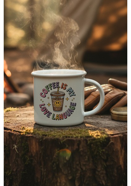 Coffee Is My Love Language Baskılı Enamel Görünümlü Seramik Vintage Kupa Bardak