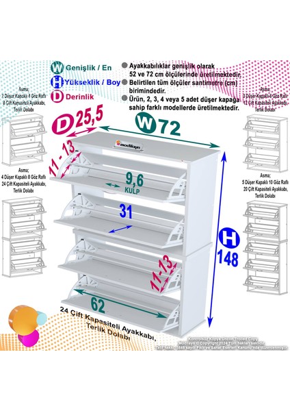 Asaf 2 Li Ceviz Renk Asma Ayakkabılık Antre Ho 4 Düşer Kapak 8 Raf Bölme Ayakkabılık 72X148X25,5 cm fiyatları
