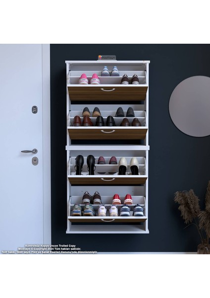 Asaf 2 Li Ceviz Renk Asma Ayakkabılık Antre Ho 4 Düşer Kapak 8 Raf Bölme Ayakkabılık 72X148X25,5 cm modelleri
