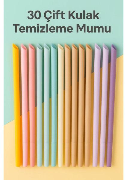 30 Çift Kulak Kiri Temizleme Mumu – Doğal Aromaterapi Kokulu Toplam 60 Adet