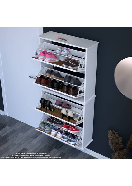Asaf 2 Li Ceviz Renk Asma Ayakkabılık Antre Ho 4 Düşer Kapak 8 Raf Bölme Ayakkabılık 72X148X25,5 cm indirimleri