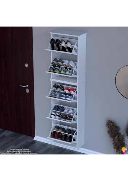 Ikra Beyaz Asma Ayakkabılık Kapı Önü 5 Düşer Kapak 10 Göz Bölmeli Ayakkabılık 52X194X26 cm modelleri