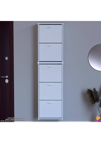 Ikra Beyaz Asma Ayakkabılık Kapı Önü 5 Düşer Kapak 10 Göz Bölmeli Ayakkabılık 52X194X26 cm fırsatları