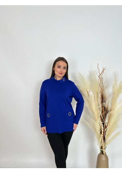 Büyük Beden Beden Yaka Da Broş Deyatlı Empirme Baskılı Asimetrik Şifon Bluz