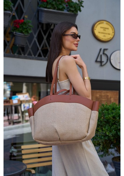 Taba Hasır Kadın Kontrast Tote Çanta modelleri