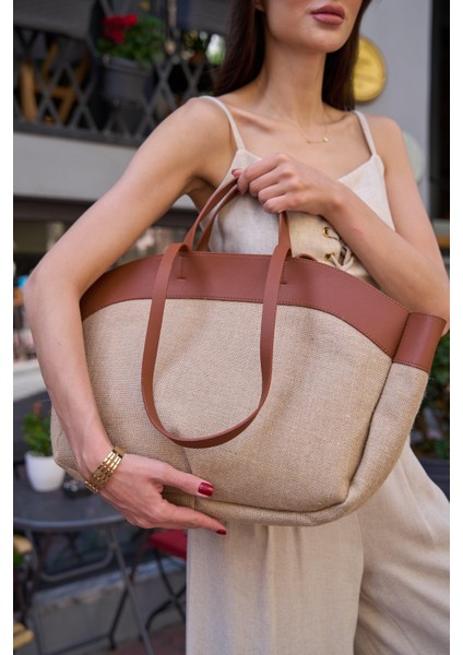 Taba Hasır Kadın Kontrast Tote Çanta fırsatları