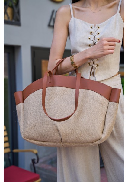 Taba Hasır Kadın Kontrast Tote Çanta indirimleri