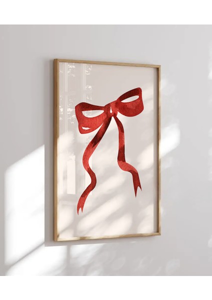 (Çerçevesiz) Kırmızı Fiyonk Tasarımlı Minimalist Poster, Çerçevesiz Duvar Tablosu ,modern Dekoratif Baskı fırsatları