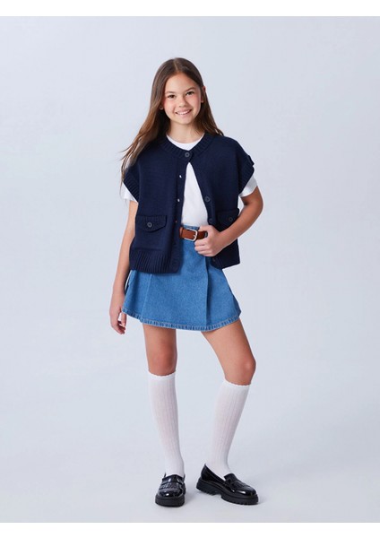 Lcw Kids Indigo Beli Lastikli Pileli Kız Çocuk Jean Şort Etek fiyatları