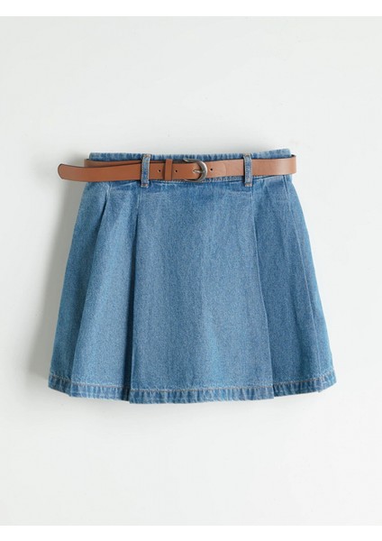 Lcw Kids Indigo Beli Lastikli Pileli Kız Çocuk Jean Şort Etek modelleri