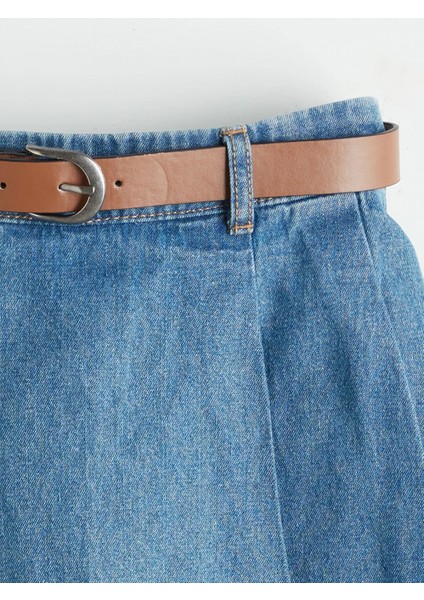 Lcw Kids Indigo Beli Lastikli Pileli Kız Çocuk Jean Şort Etek indirimleri