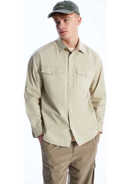Yeni Sezon Rahat Kalıp Uzun Kollu Gabardin Erkek Gömlek Ceket