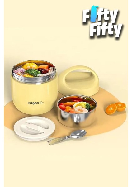 2 Bölmeli Çelik Saklama Kabı 1200 ml BL10104