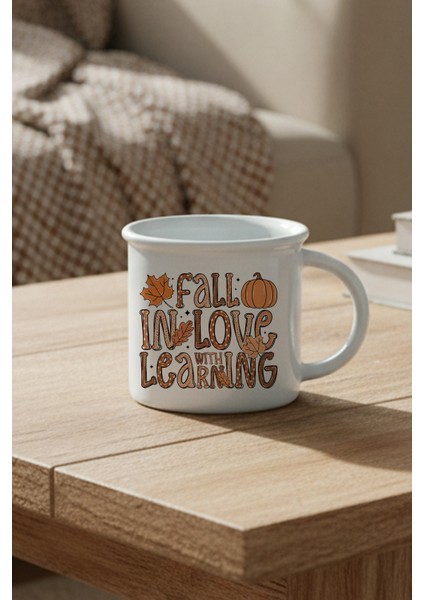 Fall In Love With Learning Baskılı Enamel Görünümlü Seramik Vintage Kupa Bardak