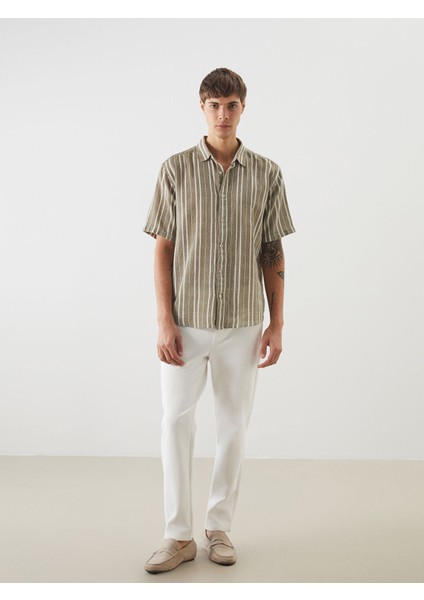 Yeni Sezon Regular Fit Kısa Kollu Çizgili Erkek Dokulu Gömlek fiyatları