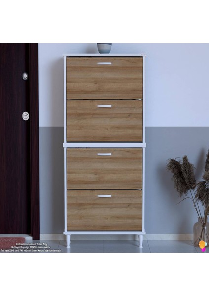 Asaf 2 Li Meşe Renk Kapı Önü Ayakkabılık 4 Düşer Kapak 8 Göz Bölmeli Ayakkabılık 72X160X25,5 cm modelleri