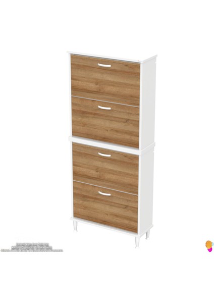 Asaf 2 Li Meşe Renk Kapı Önü Ayakkabılık 4 Düşer Kapak 8 Göz Bölmeli Ayakkabılık 72X160X25,5 cm indirimleri