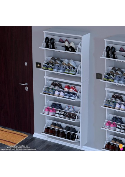 Ikra Cordoba Renk Asma Ayakkabılık Kapı Önü 72 cm 5 Düşer Kapak 10 Bölmeli Ayakkabılık 72X194X26 cm modelleri