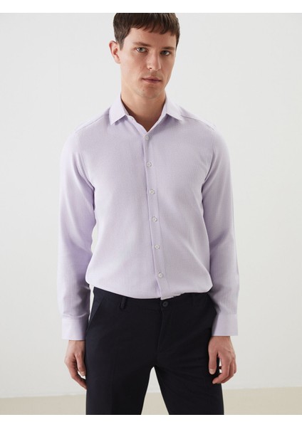 Yeni Sezon Slim Fit Uzun Kollu Armürlü Erkek Gömlek
