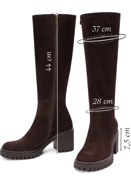 Kadın Kahverengi Fermuarlı Kalın Topuklu Süet Deri Çizme 25WFD201410 fiyatları