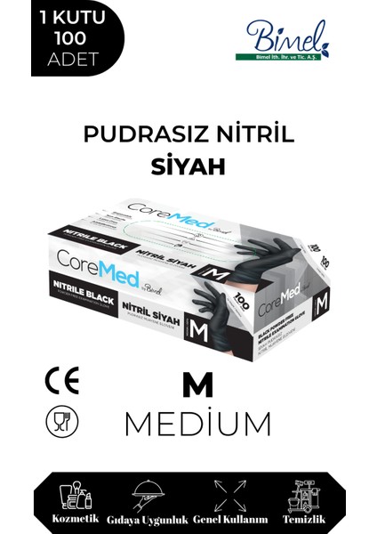 Nitril Siyah Muayene Eldiveni M - 1 Paket 100 Lü