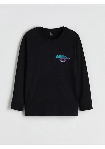 Yeni Sezon Bisiklet Yaka Baskılı Erkek Çocuk Pijama Üst