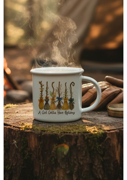 A Girl Gotta Have Options Baskılı Enamel Görünümlü Seramik Vintage Kupa Bardak