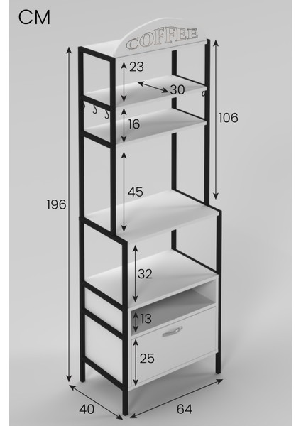 Kahve Köşesi Metal Profil Çerçeveli Çok Amaçlı Kahve ve Mutfak Rafı Beyaz fırsatları